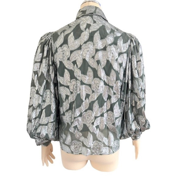 JEN'S PIRATE BOOTY Rising Star Metallic Silver Button Down Putf Sleeve Blouse - Picture 12 of 16